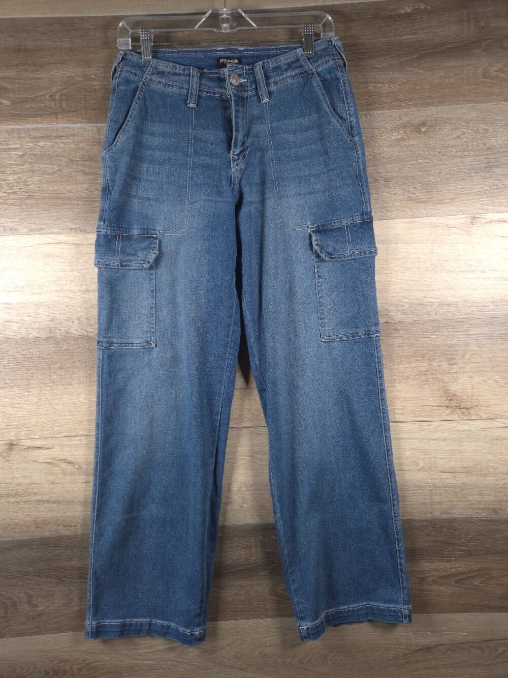 True Religion Denim Cargo Wide Leg Jeans Women Size 27 Y2K Utility Blue Denim